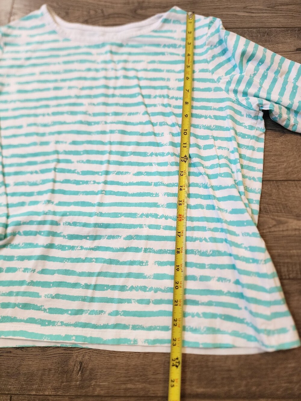 Appleseeds Womens Top Size 1X White Turquoise Stripe 3/4 Sleeve Beach - Picture 4 of 7
